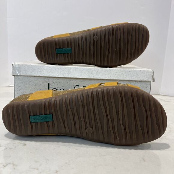 Josef Seibel NEW Comfort Sandals Yellow Leather Wedge Strappy Cork EU 42 US 11 - Picture 2 of 15